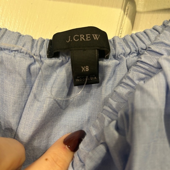 J. CREW Tipped Off The Shoulder Ruffle Blue Cotton Mini Dress XS - Picture 5 of 9